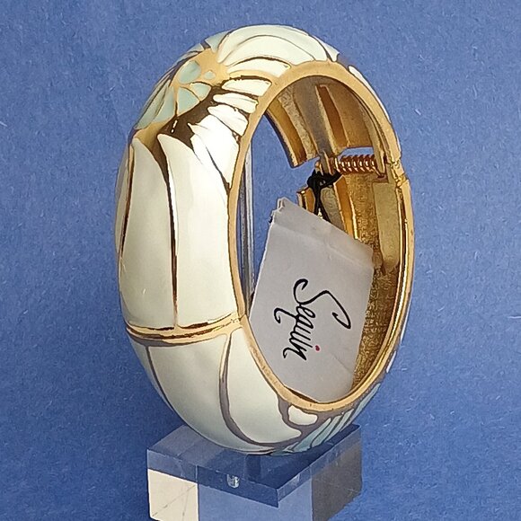 The Eye Of The Storm Pattern Multi Enamel Hinge Cuff Clamper Bracelet Chunky Csl - Picture 1 of 6